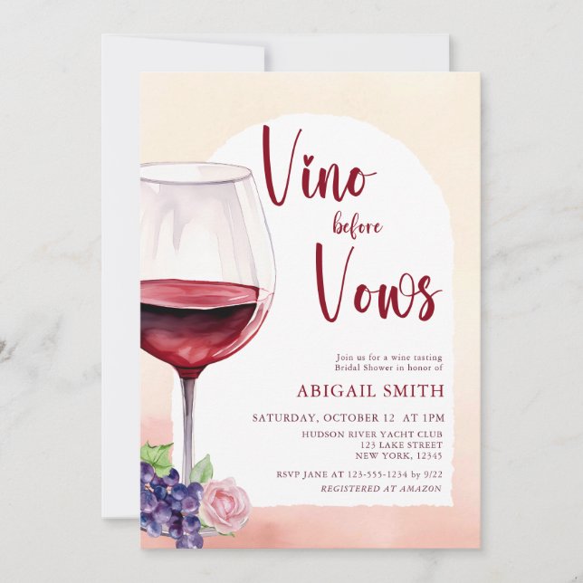 Modernes Vino vor dem Vino Brautparty Einladung (Vorderseite)