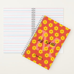 Modernes Vintag-gelborange-Blume-Monogramm Notizbuch