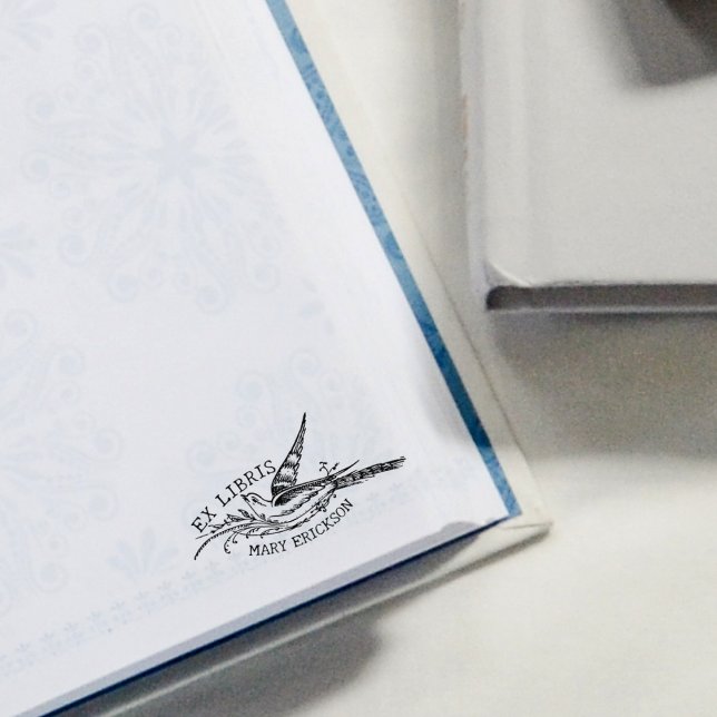 Modernes Vintages Buch Bird, Library Ex Libris Gummistempel (Von Creator hochgeladen)