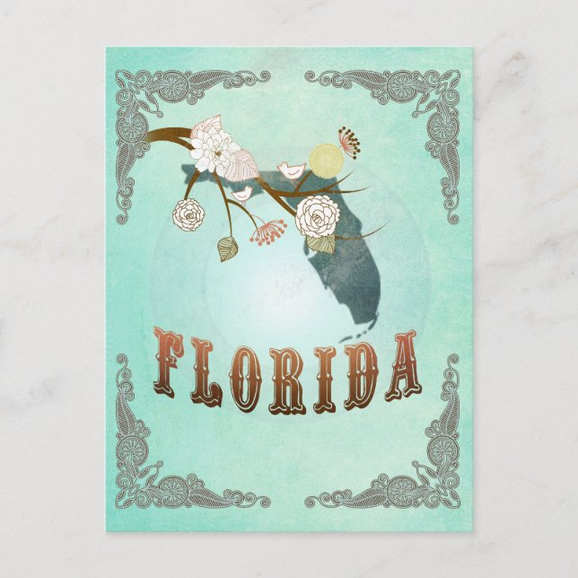 Modernes Vintages Florida Staat Map - Türkisblau Postkarte (Vorderseite)