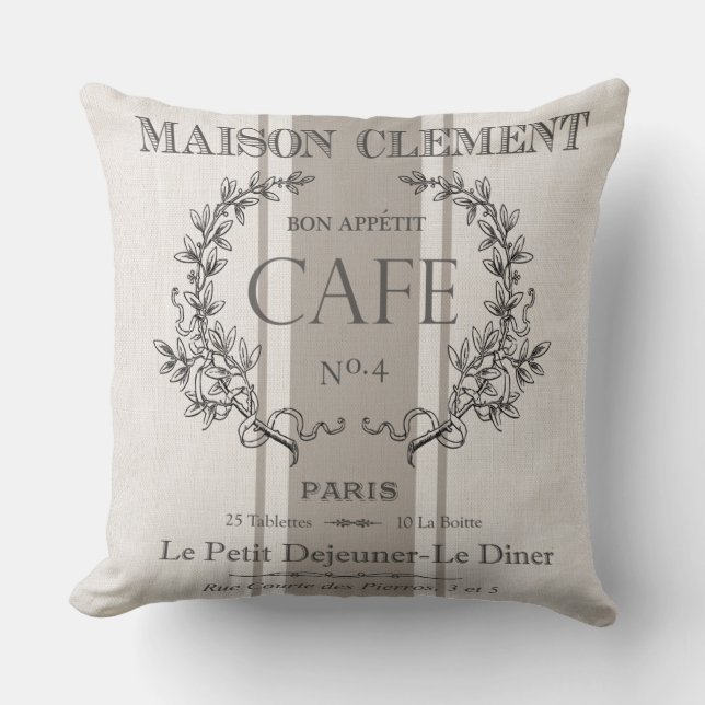modernes Vintages französisches Café Kissen (Vorderseite)