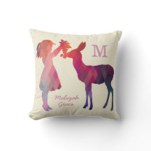 Modernes Vintages Girl- und Hirschmonogramm-Kissen