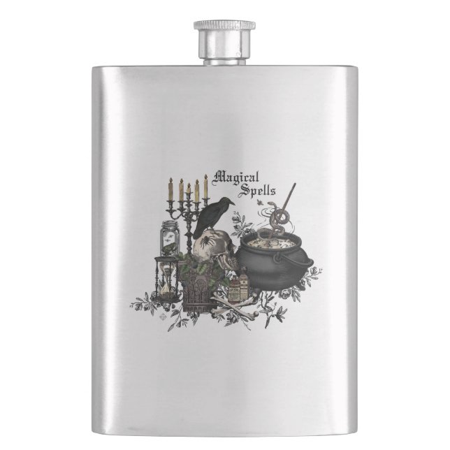 Modernes Vintages Halloween WITCHES BREW Flachmann (Vorderseite)