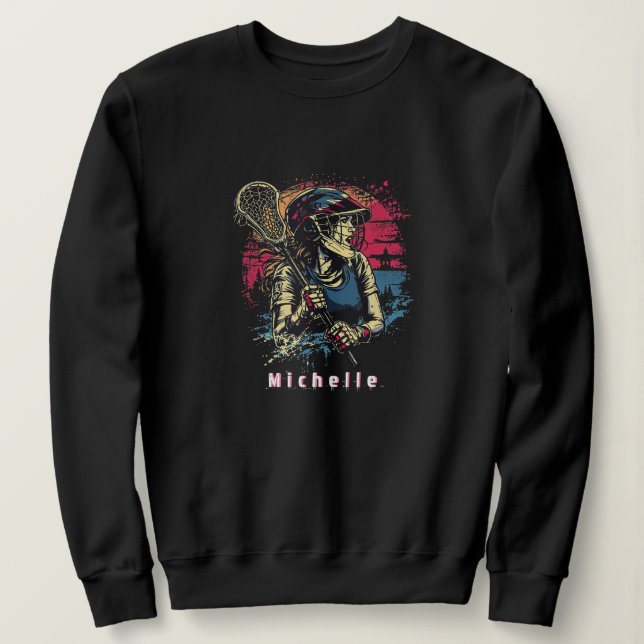 Modernes Vintages Lacrosse Player Girl Personalisi Sweatshirt (Design vorne)