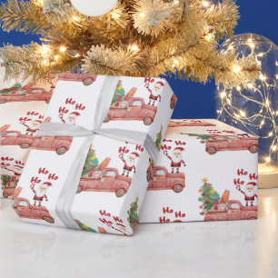 Modernes Vintages Muster Weihnachtsbaumroter LKW X Geschenkpapier