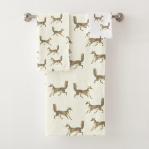 Modernes, Vintages Niedliches Beige Fox-Muster auf Badhandtuch Set