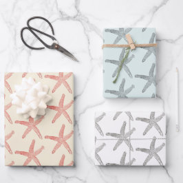Modernes Vintages Pastell-Starfish-Muster Geschenkpapier Set