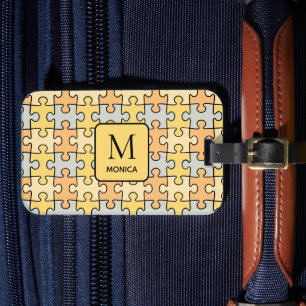 Modernes Vintages Puzzlespieces Monogramm Gepäckanhänger
