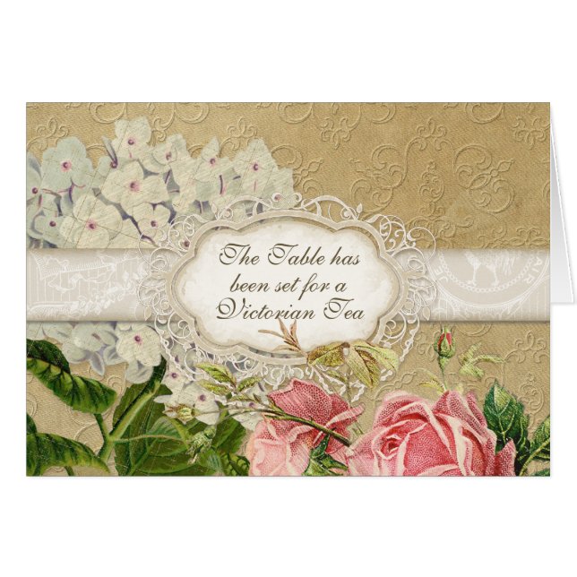 Modernes Vintages Spitze-Tee-Party, Rosen des (Vorderseite (Horizontal))