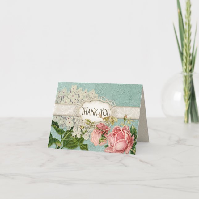 Modernes, Vintages Spitzentea Hydrangea in Rose Dankeskarte (Vorderseite)