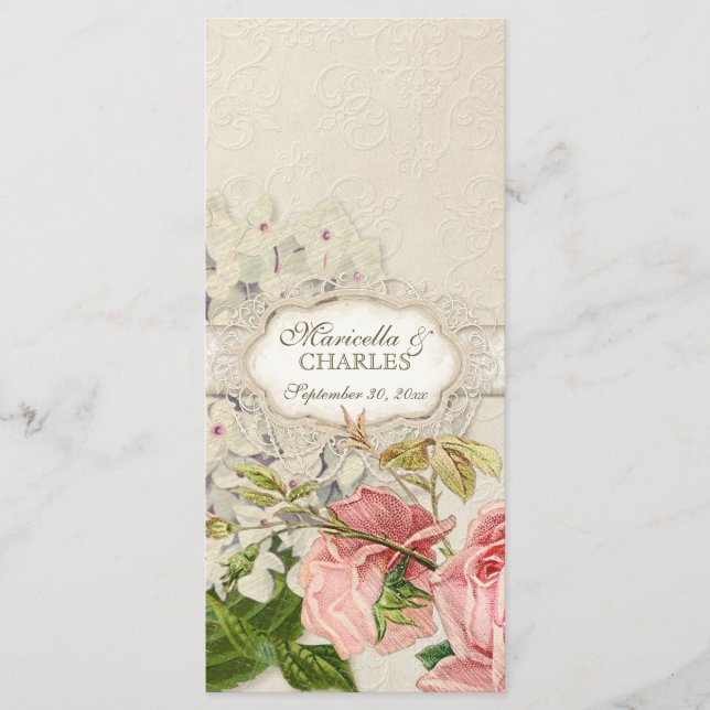 Modernes, Vintages Spitzentea Hydrangea in Rose Menükarte (Vorderseite)