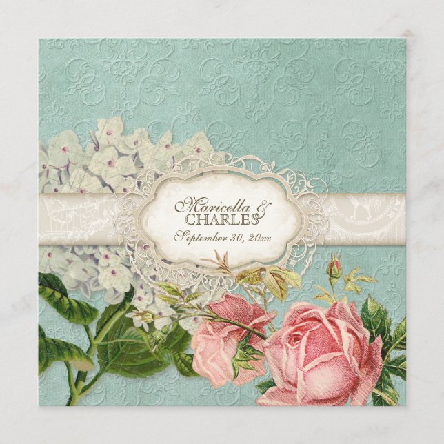 Modernes, Vintages Spitzentea Hydrangea in Rose Menükarte (Vorderseite)