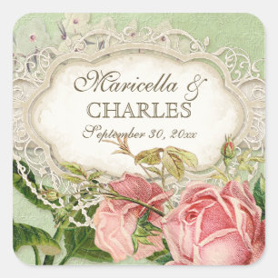 Modernes, Vintages Spitzentea Hydrangea in Rose Quadratischer Aufkleber