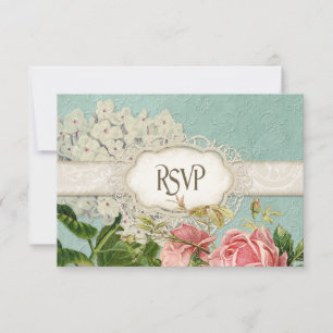 Modernes, Vintages Spitzentea Hydrangea in Rose RSVP Karte