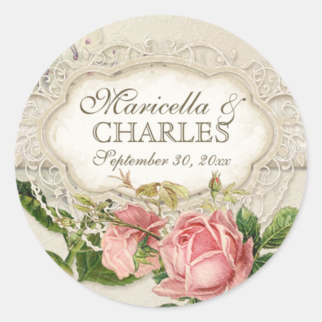 Modernes, Vintages Spitzentea Hydrangea in Rose Runder Aufkleber (Vorderseite)