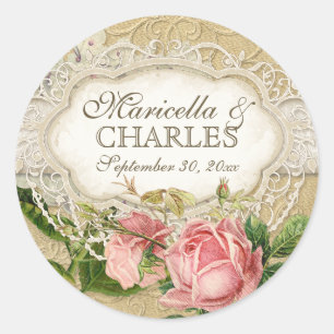 Modernes, Vintages Spitzentea Hydrangea in Rose Runder Aufkleber