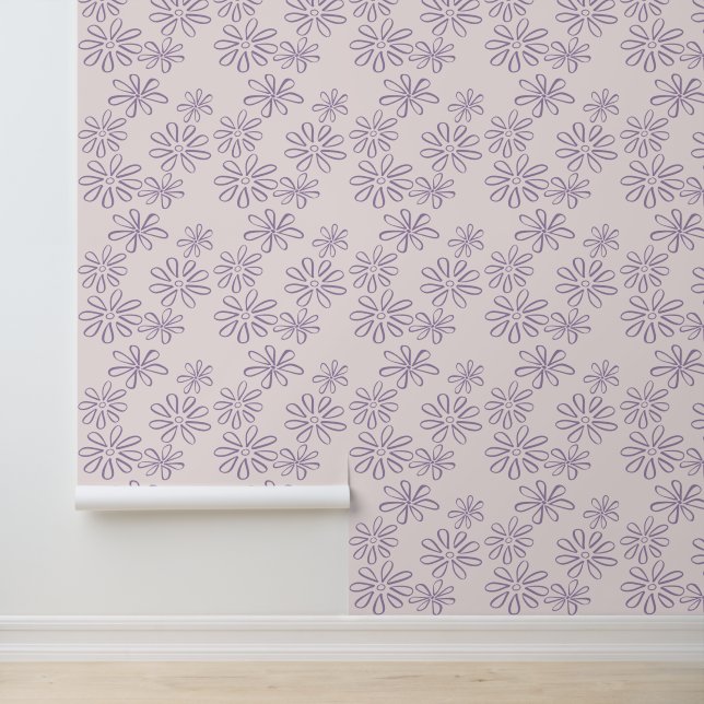 Modernes Violet auf blütige Blume Doodle Tapete (Anwendung)