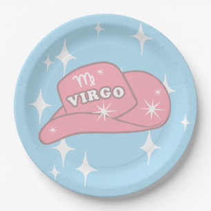 Modernes Virgo Zodiac Cowgirl Hat Blue Party Pappteller
