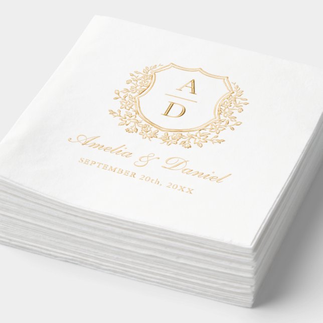 Modernes Wappen Monogram Wedding Gold Servietten Mit Folie (Ausschnitt)