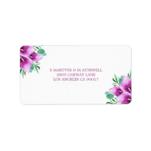 Modernes Wasserfarben Lila Calla Lily Wedding RSVP Adressaufkleber