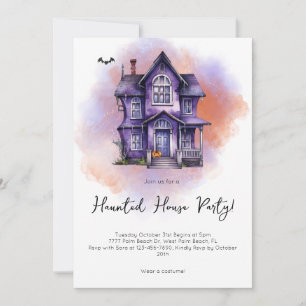 Modernes Wasserfarben Spuk-Haus Party Halloween Einladung