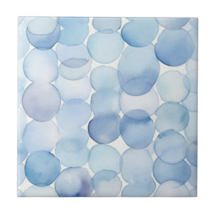 Modernes Watercolor Blau- und Weißkreismuster Fliese