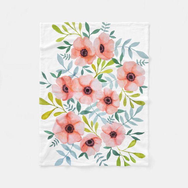 Modernes Watercolor-Blumendesign Fleecedecke (Vorderseite)