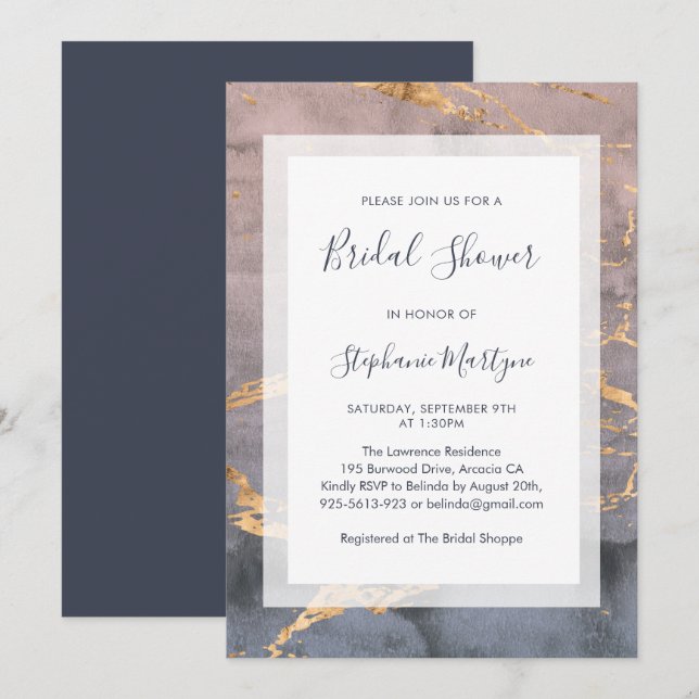 Modernes Watercolor & Gold Brautparty Einladung (Vorne/Hinten)