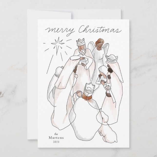 Modernes Watercolor Krippe Single Foto Holiday Karte (Vorderseite)