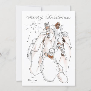 Modernes Watercolor Krippe Single Foto Holiday Karte