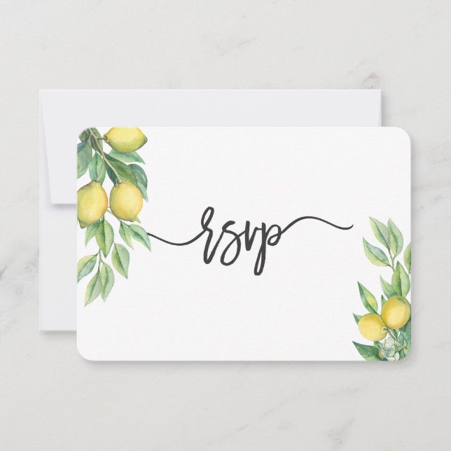 Modernes Watercolor Lemon Tropical Wedding RSVP (Vorderseite)