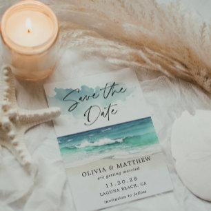 Modernes Watercolor Ocean Beach Foto Save the Date Flyer