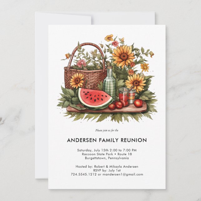 Modernes Watermelon Summer Picnic Family Wiederseh Einladung (Vorderseite)