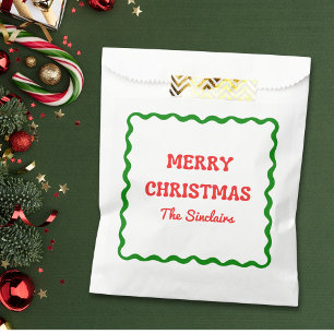 Modernes Wavy Border Red & Green Weihnachts-Party Geschenktütchen