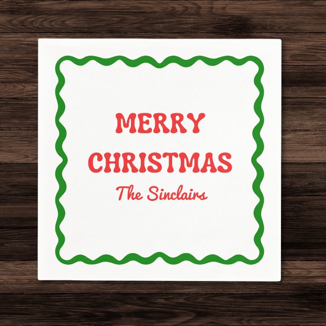 Modernes Wavy Border Red & Green Weihnachts-Party Serviette (Von Creator hochgeladen)