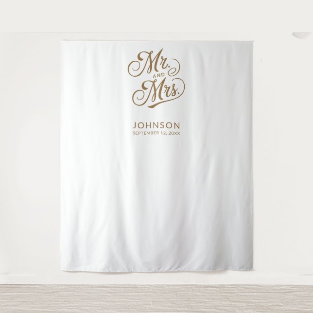 Modernes Wedding Foto Stand Mr. Script Backdrop Wandteppich (Vorderseite)