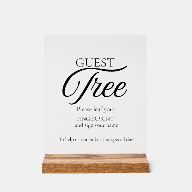 Modernes Wedding Guest Tree Fingerprint Sign Acrylschild (Vorderseite)