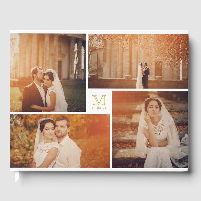Modernes Wedding Monogram 4 Foto Collage Gästebuch (Vorderseite)
