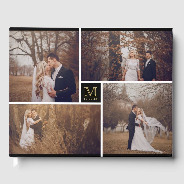 Modernes Wedding Monogram 4 Foto Collage Gästebuch (Vorderseite)
