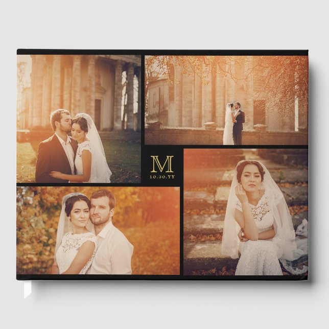 Modernes Wedding Monogram 4 Foto Collage Gästebuch (Vorderseite)