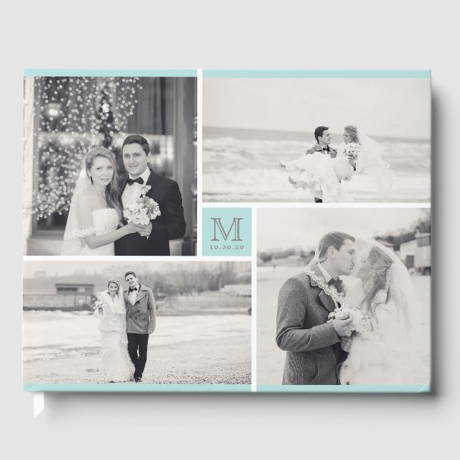 Modernes Wedding Monogram 4 Foto Collage Gästebuch (Vorderseite)