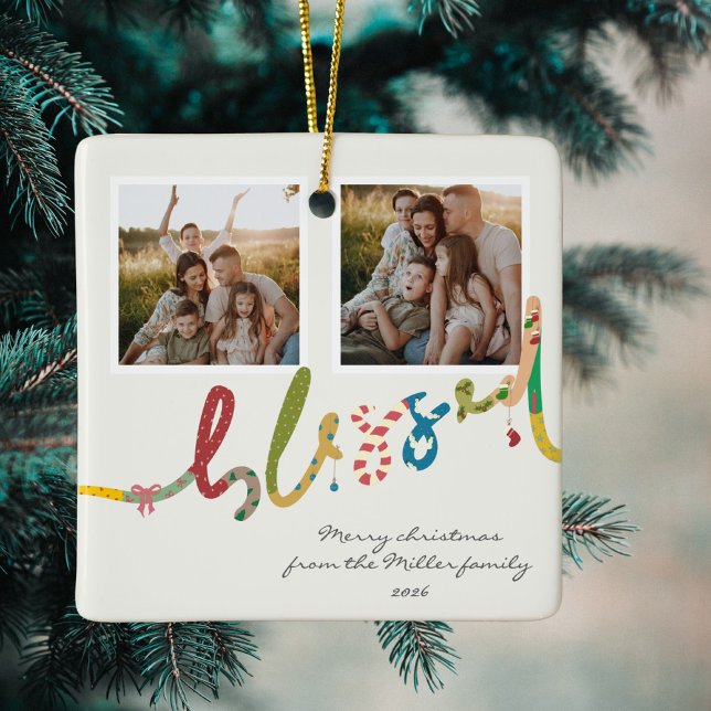 Modernes Weihnachtsbaum Foto Holiday Keramikornament (Von Creator hochgeladen)