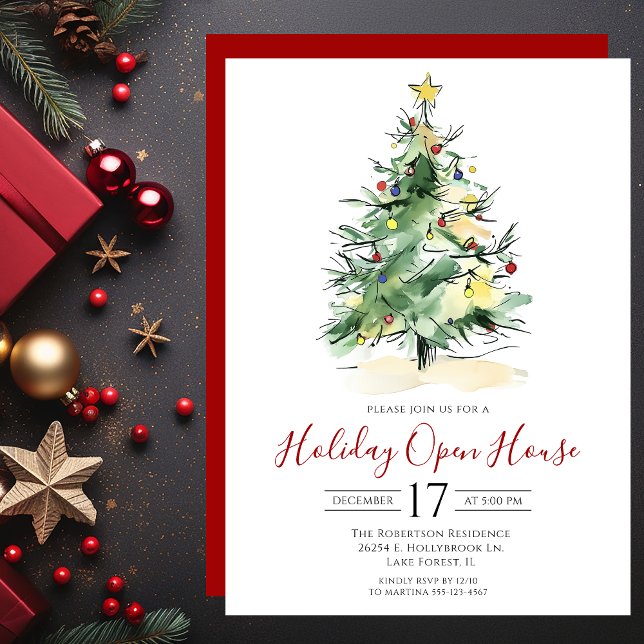 Modernes Weihnachtsbaum-Open House Einladung (Von Creator hochgeladen)