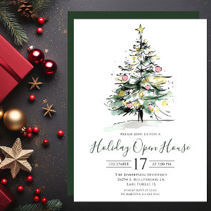Modernes Weihnachtsbaum-Open House Einladung