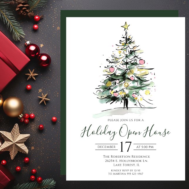 Modernes Weihnachtsbaum-Open House Einladung (Von Creator hochgeladen)