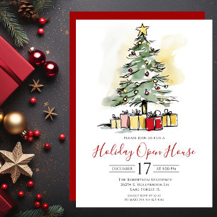 Modernes Weihnachtsbaum-Open House Einladung