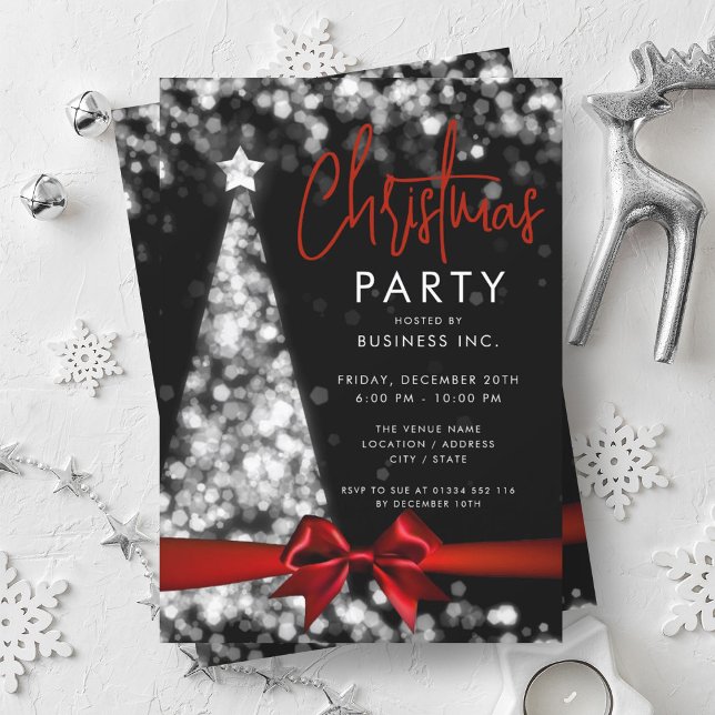Modernes Weihnachtsbaum Red Silver Corporate Party Einladung (Modern Christmas Tree Red Silver Corporate Party Invitation)
