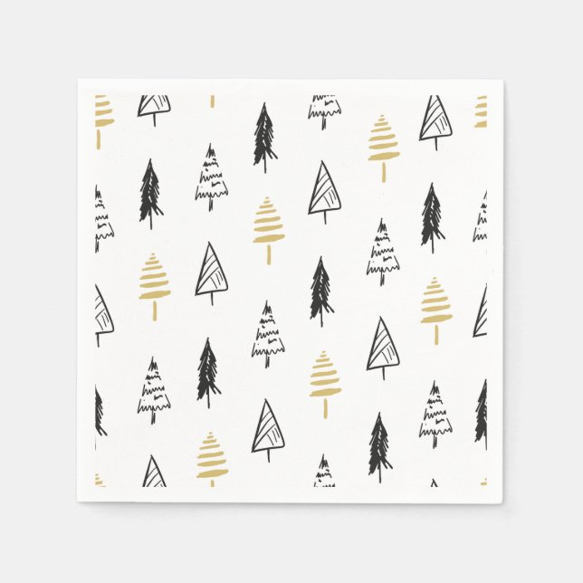 Modernes Weihnachtsbaum Schwarzes Gold Muster Serviette (Vorderseite)