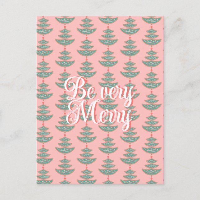 Modernes Weihnachtsbaummuster auf Pfirsich Feiertagspostkarte (Vorderseite)