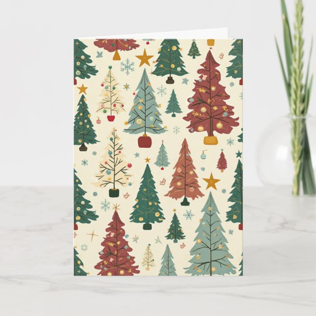 Modernes Weihnachtsbaummuster aus dem Mittelalter Feiertagskarte (Vorderseite)
